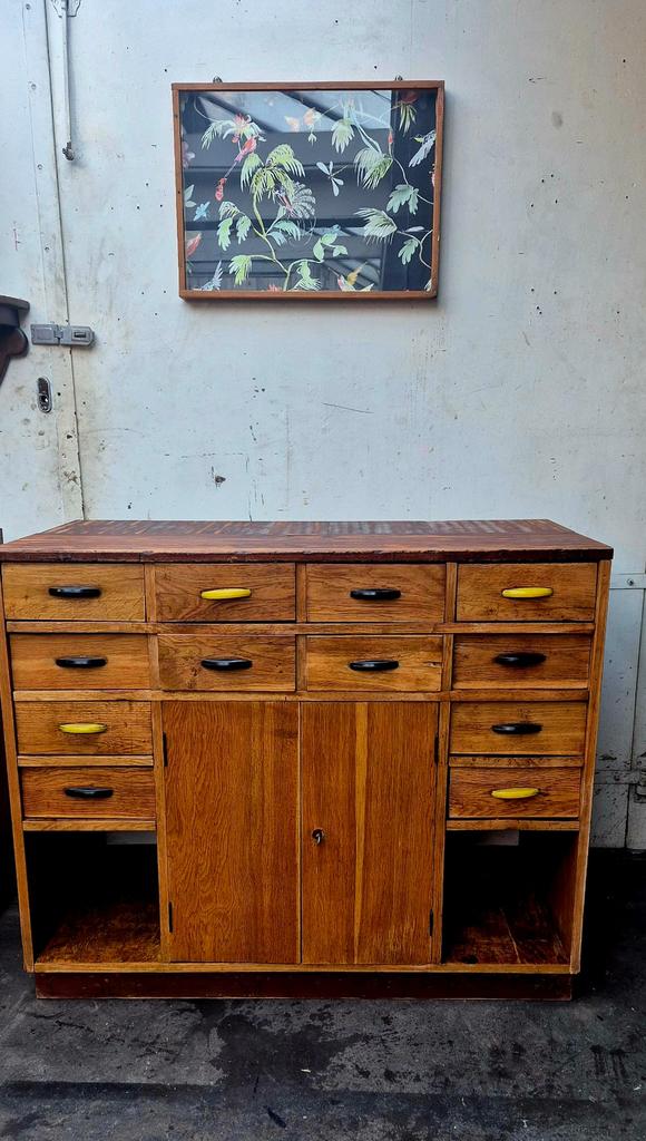 Houten Vintage Toonbank Keukeneiland Ladekast, Ophalen, Gebruikt, 100 tot 150 cm, 5 laden of meer