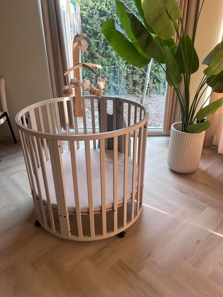 Puck oatmeal ronde box met matras en 2 hoeslakens Jollein, Ophalen, Zo goed als nieuw, Overige typen