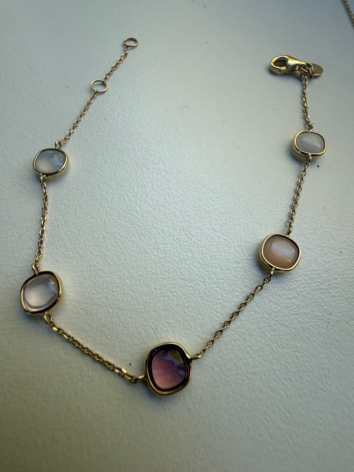14k Geelgouden Ketting met 5 Edelstenen, Ophalen of Verzenden, Nieuw, Goud, Met edelsteen