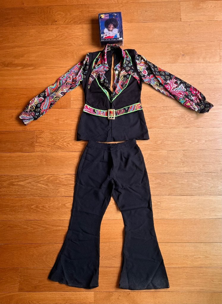 70s disco dancer carnival outfit, Ophalen of Verzenden, Gedragen, Maat 52/54 (L), Zwart