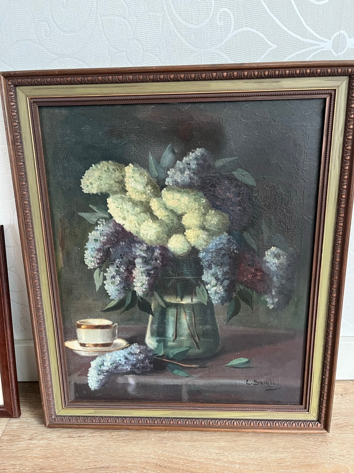 Schilderij L. Sziklai - Stilleven met seringen, Antiek en Kunst, Ophalen, Doek, Stilleven, Gesigneerd