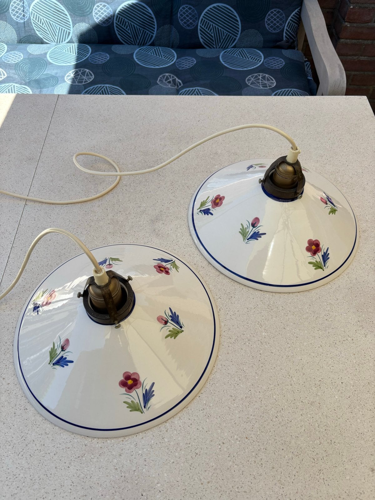 2x Boerenbond Stijl Porseleinen Hanglampen E27 Keukenlamp, Ophalen of Verzenden, Gebruikt, Keramiek, E27 (groot)