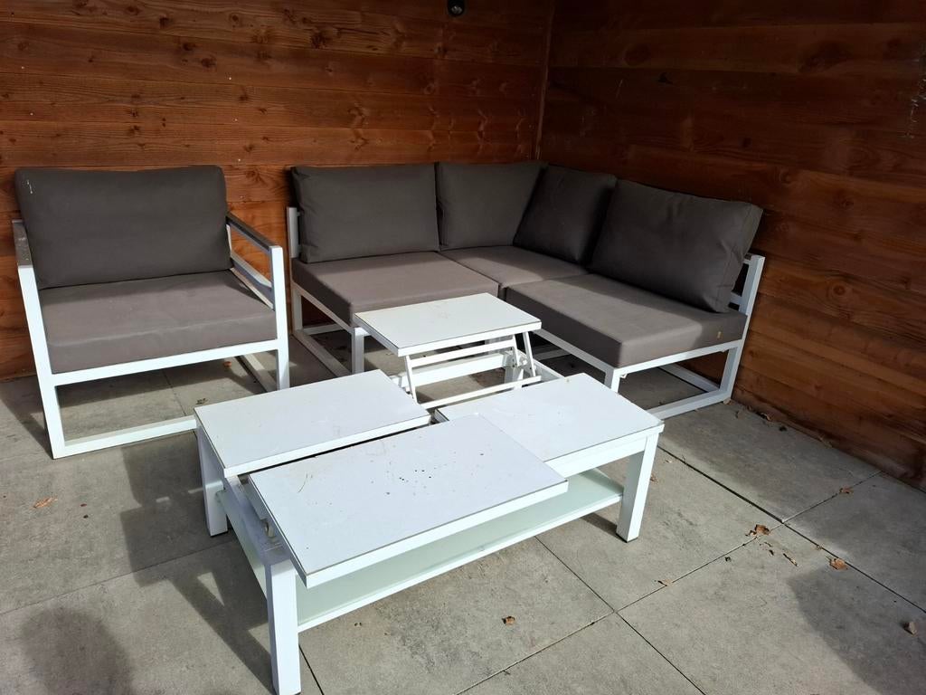 Life tuinset - Hoekbank met fauteuil en salontafels, Tuin en Terras, Tuinsets en Loungesets, Ophalen, 5 zitplaatsen, Gebruikt