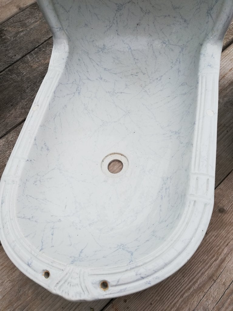 Antiek fonteintje blauw geaderd hoge rug mooie vorm, Antiek en Kunst, Ophalen