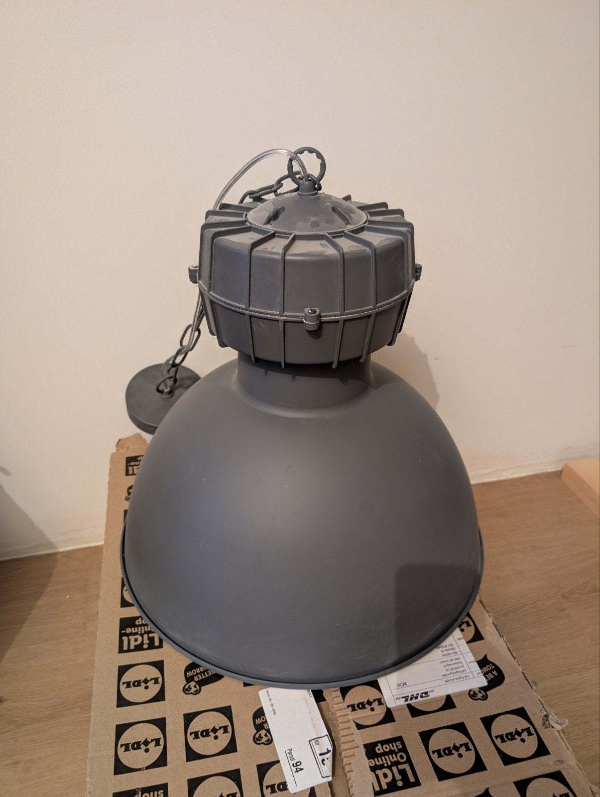Industriële hanglamp - Grijs, Huis en Inrichting, Lampen | Hanglampen, Ophalen, Gebruikt, E27 (groot), Metaal