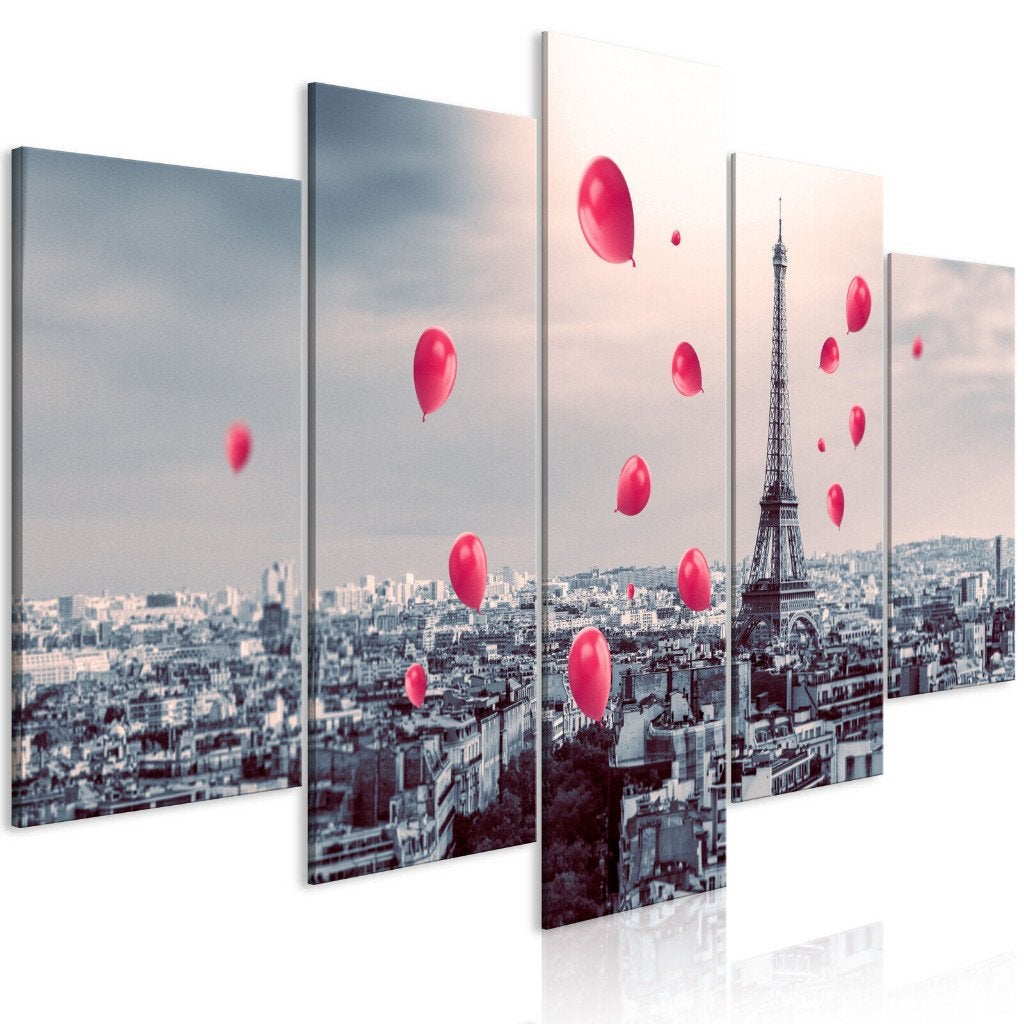 993 Balonnen Parijs Eiffeltoren 5 Luik Schilderij 200x100cm, Ophalen of Verzenden, Stadsgezicht