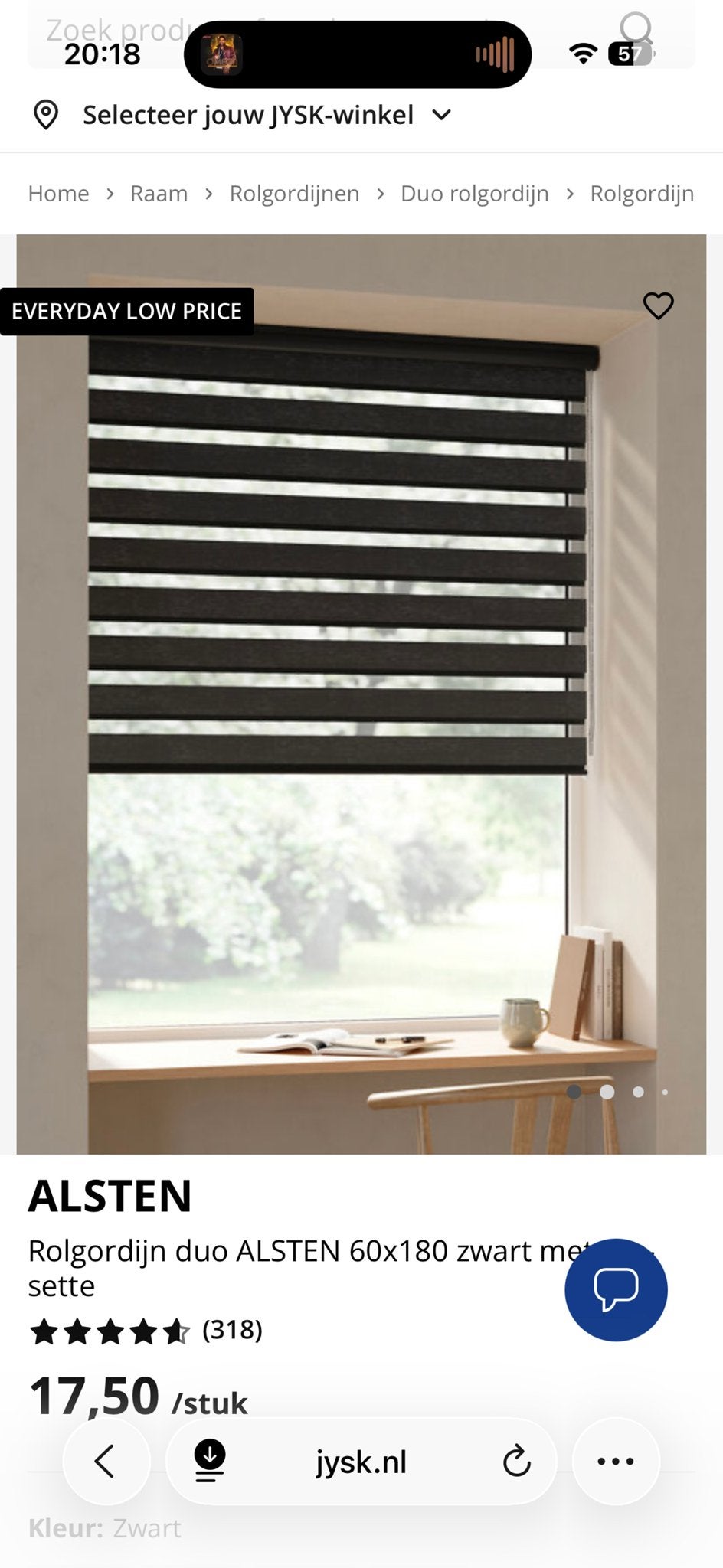 Rolgordijn duo ALSTEN 60x180 zwart, Overige merken, Duo rolgordijn, Zwart, Nieuw