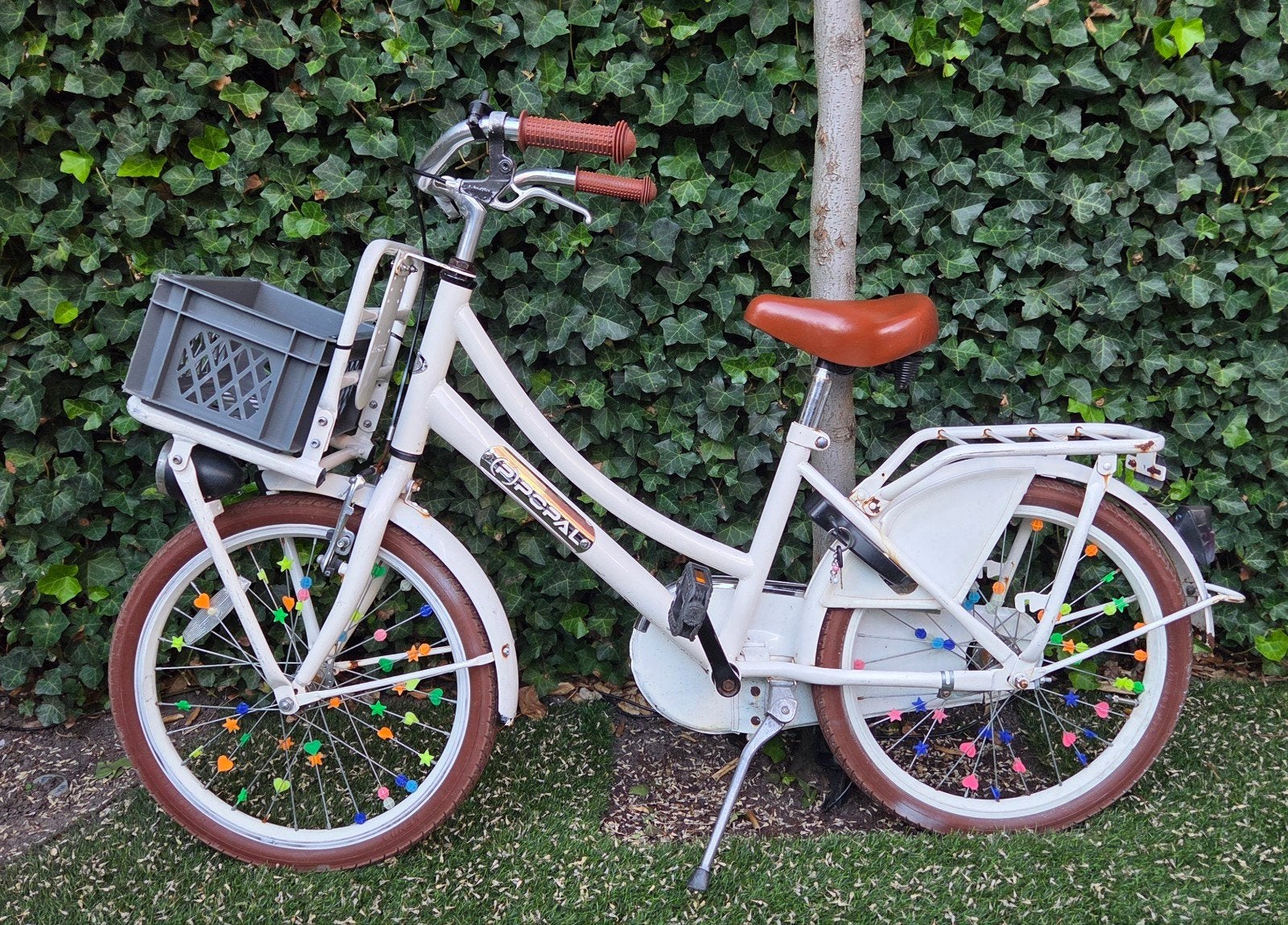 Popal kinderfiets wit - 20 inch met mandje en bagagedrager, Ophalen, Velgrem, Popal, 16 tot 20 inch