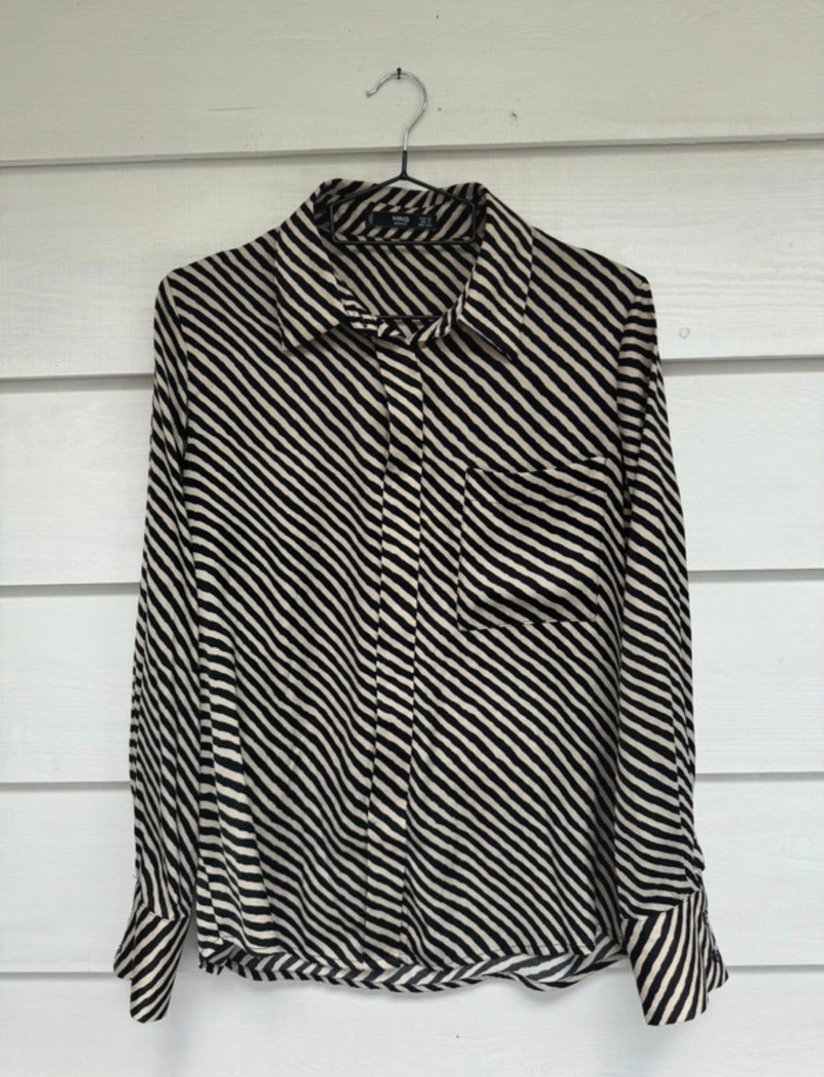 Mango Blouse - Diagonale Strepen beige/zwart, Kleding | Dames, Mango, Beige, Ophalen of Verzenden, Zo goed als nieuw