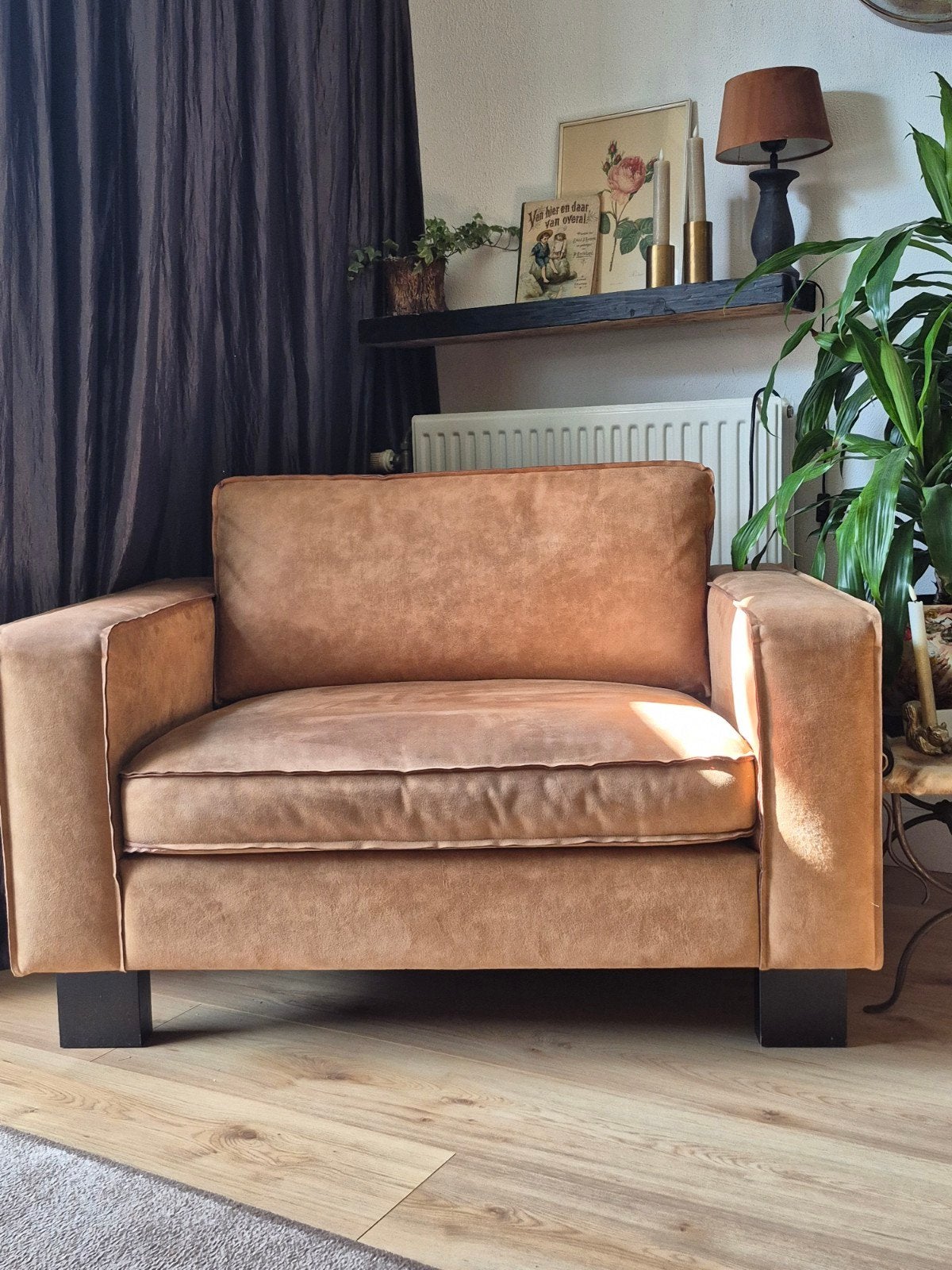 Lichtbruine liveset (fauteuil) - suède look, Ophalen, Eenpersoons, 75 tot 100 cm, Zo goed als nieuw