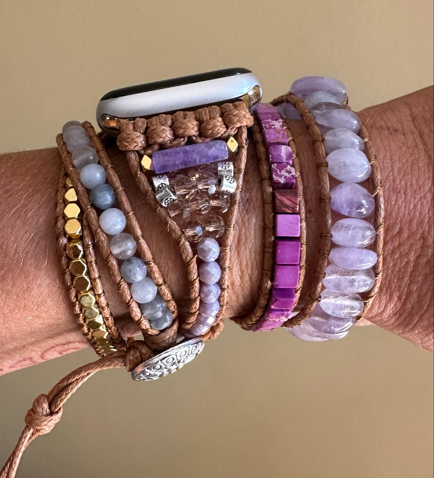 Wrapbandje voor Apple Watch 38/40/41 mm met Amethist, Overige materialen, Paars, Nieuw, Ophalen of Verzenden