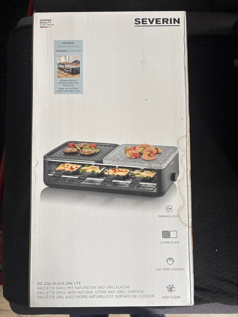 Nieuwe Severin Raclette Grill met natuursteen en grill, Witgoed en Apparatuur, Gourmetstellen, Ophalen, Nieuw, 4 t/m 7 personen