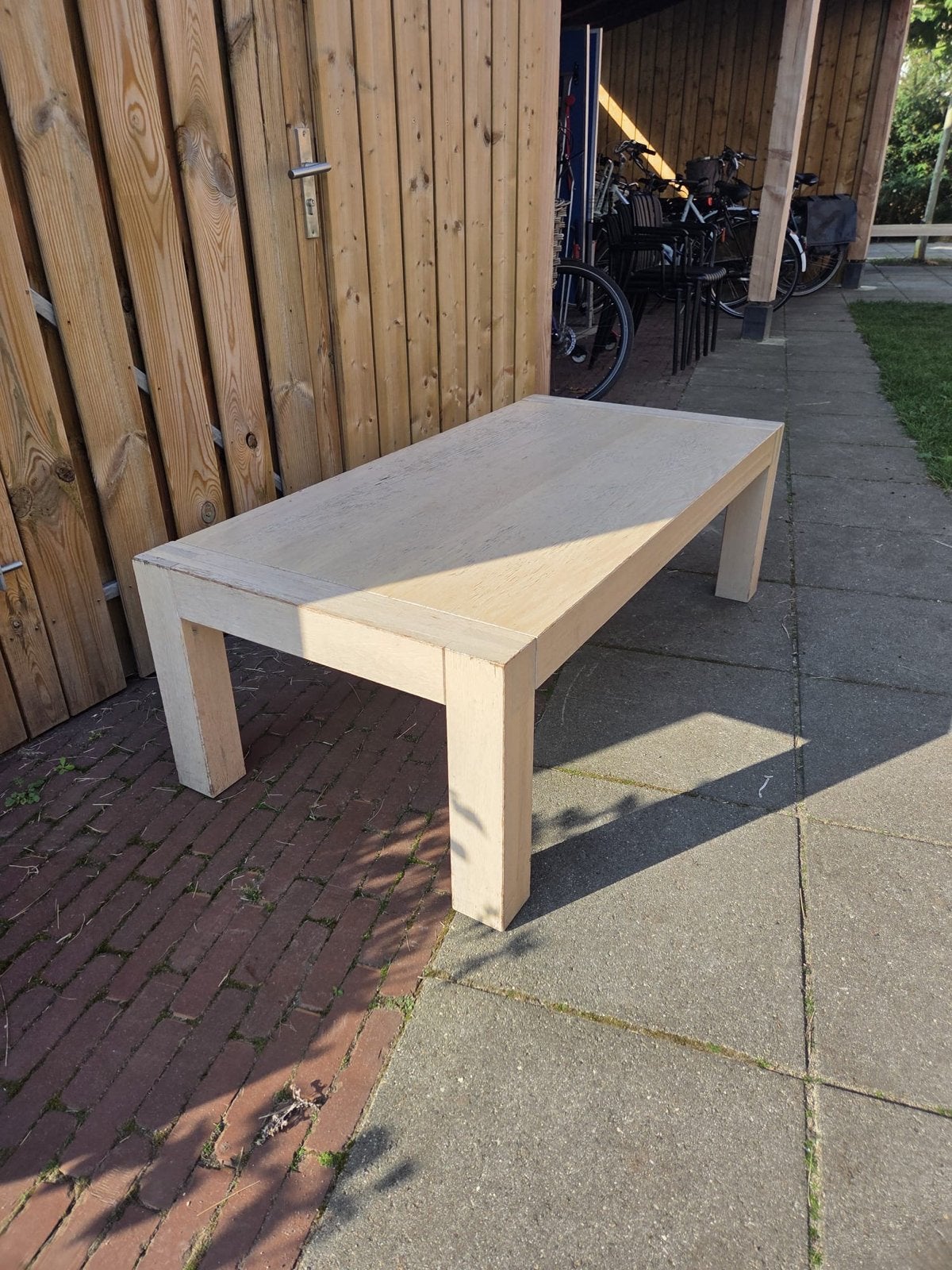 Robuuste houten salontafel 3 stuks., Ophalen, Gebruikt, 100 tot 150 cm, 50 tot 100 cm