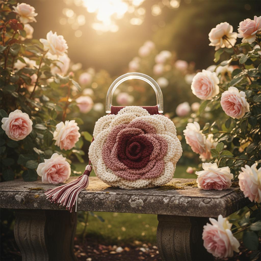 Gehaakte handtas roos – Ruby Romance – Victoriaans, Ophalen of Verzenden, Nieuw, Overige kleuren, Handtas