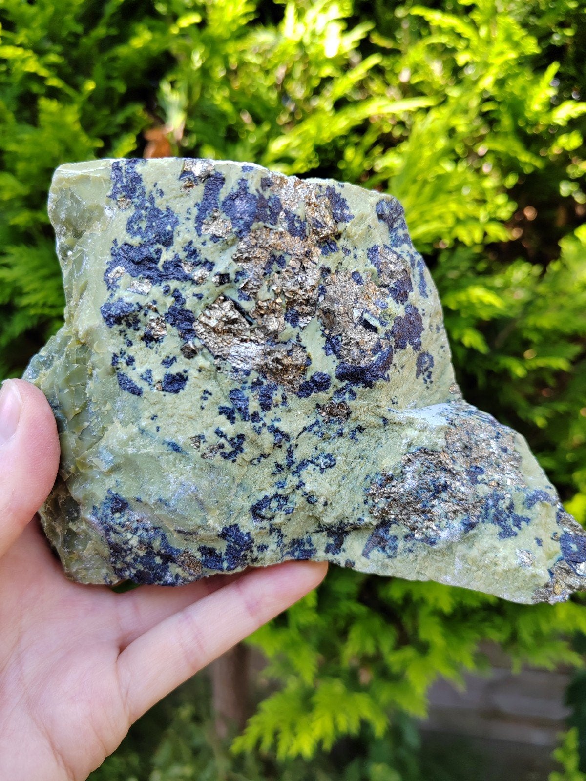 Serpentijn met pyriet en galeniet, Ophalen of Verzenden, Mineraal