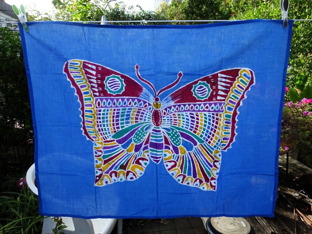 Batik vlinder doekje 67 x 84 cm, 84 cm, 67 cm, Verzenden, Meerkleurig