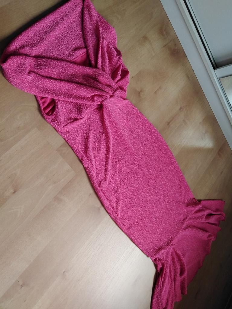 Lange roze jurk off shoulder, Ophalen of Verzenden, Zo goed als nieuw, Roze, Maat 36 (S)