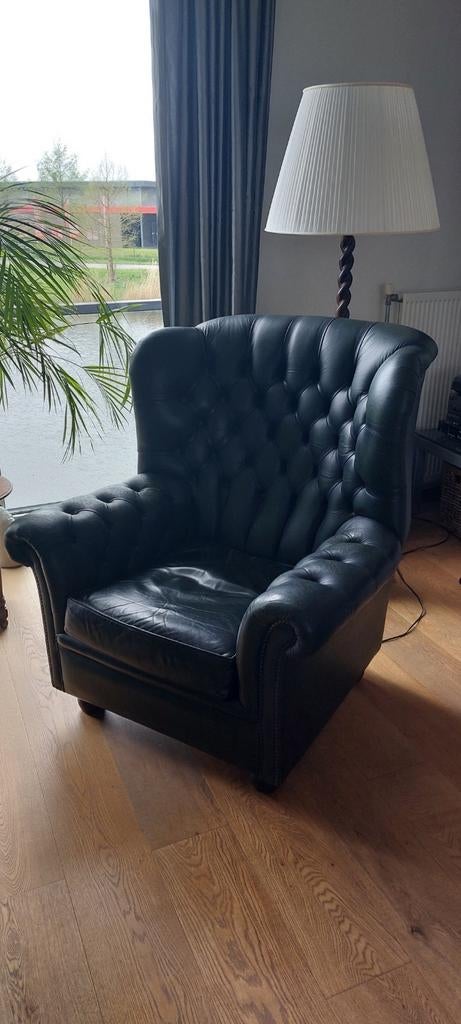 Large Chesterfield styl fauteuil donkergroen, Huis en Inrichting, Ophalen, Gebruikt, 75 tot 100 cm, Klassiek, Chesterfield