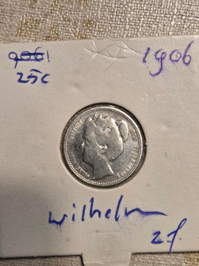 Zilveren 25 Cent Munt Koningin Wilhelmina 1906, Postzegels en Munten, Munten | Nederland, Zilver, 25 cent, Ophalen of Verzenden
