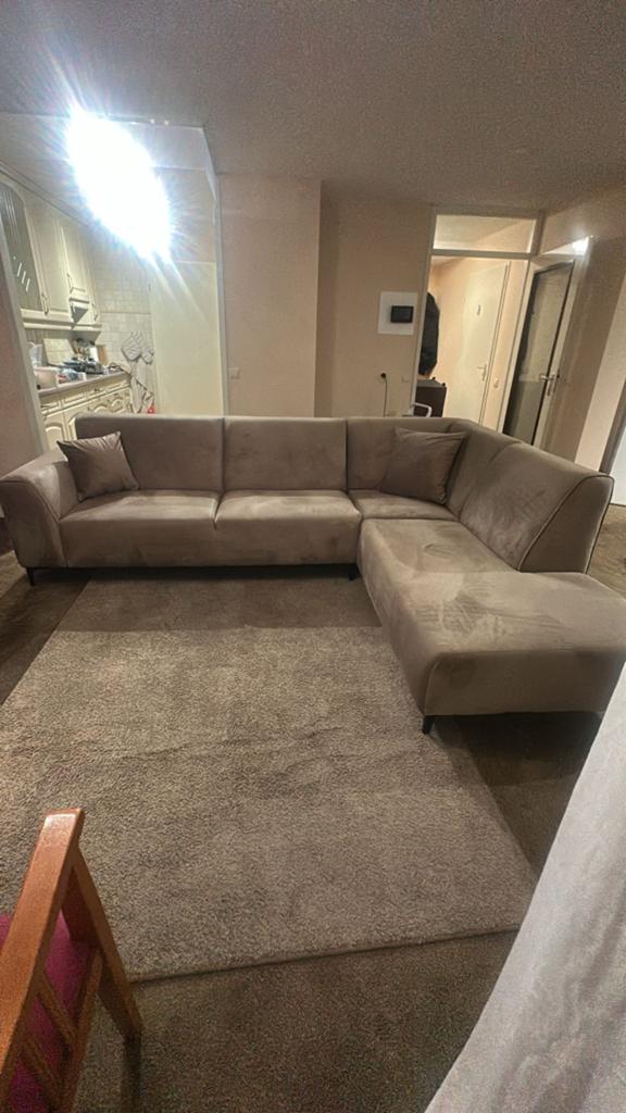 Beige/bruine hoekbank in goede staat, Ophalen, 250 tot 300 cm, 100 tot 125 cm, Hoekbank