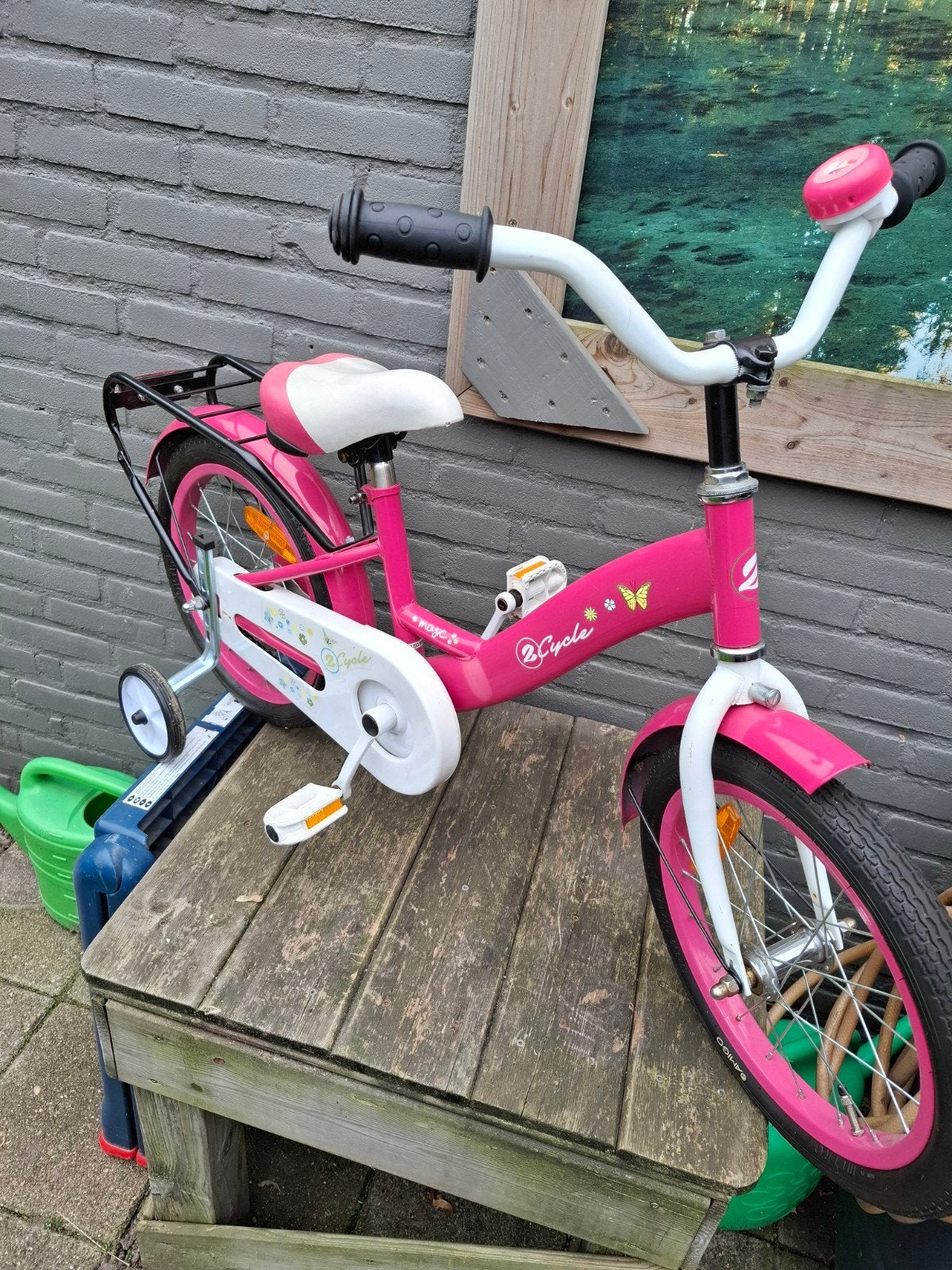 Roze kinderfiets 16 inch met zijwieltjes, Ophalen, Terugtraprem, Zijwieltjes, 2Cycle