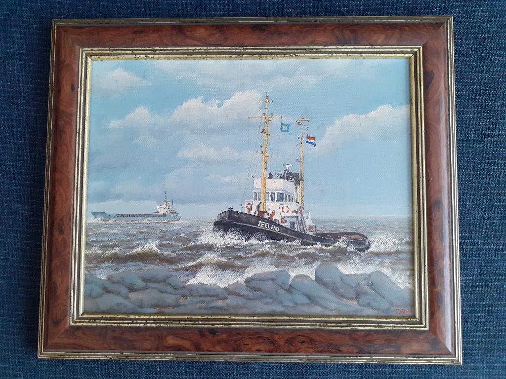 schilderij sleepboot wijsmuller zeeland t landre, Ophalen of Verzenden, Gebruikt, Kaart, Foto of Prent