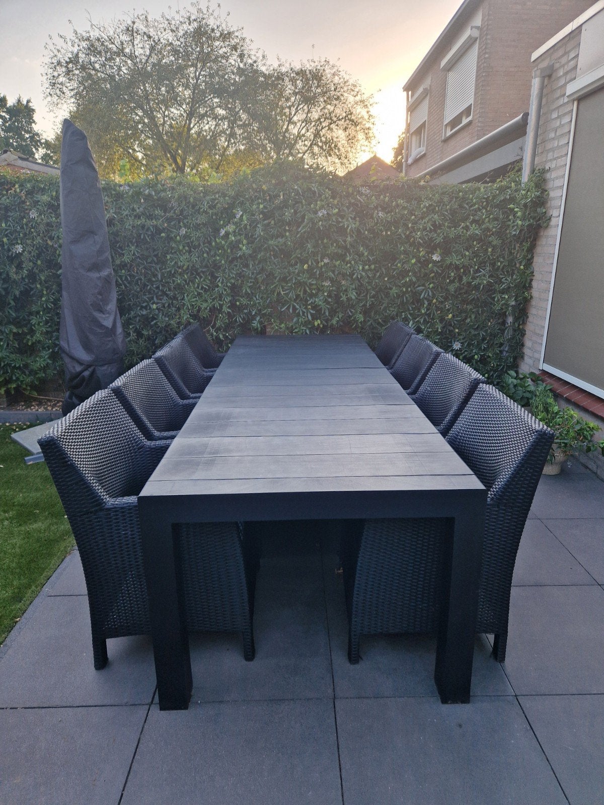 Royal Seasons tuinset met tafel (300x100 cm) en 8 stoelen, Ophalen, Gebruikt, 8 zitplaatsen, Wicker