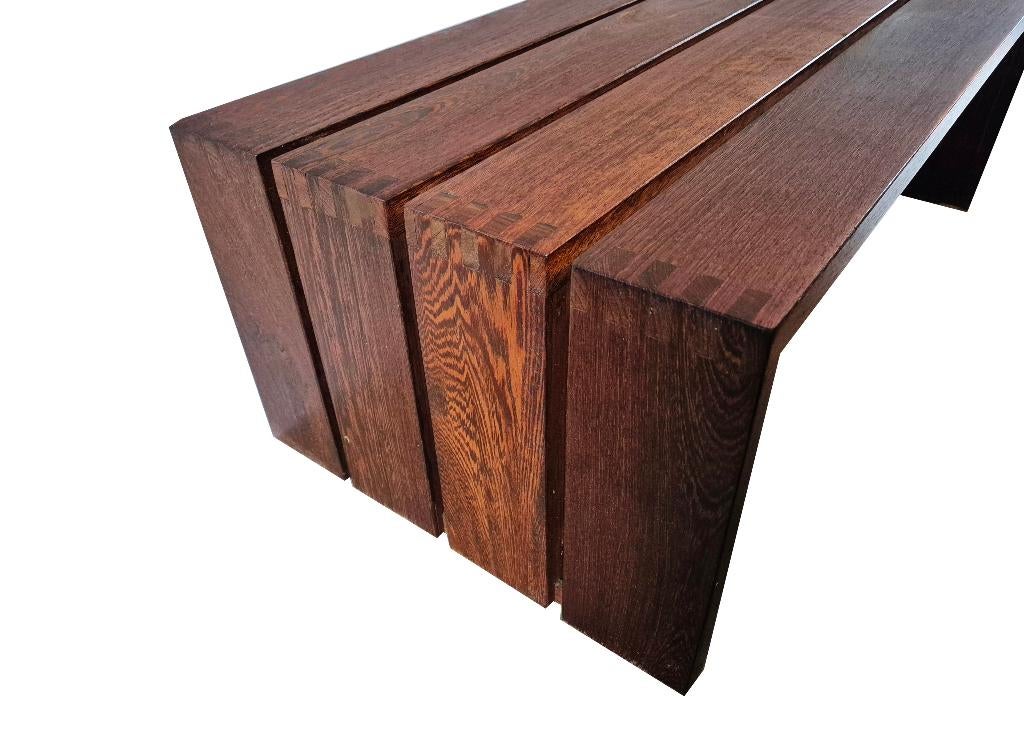 Prachtig vintage massief wenge design slat bench side table, Ophalen, Gebruikt, Hout