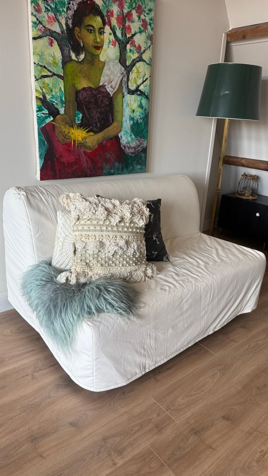 IKEA Compacte tweepersoons slaapbank met witte hoes, Gebruikt, 150 tot 200 cm, Tweepersoons, 75 tot 100 cm