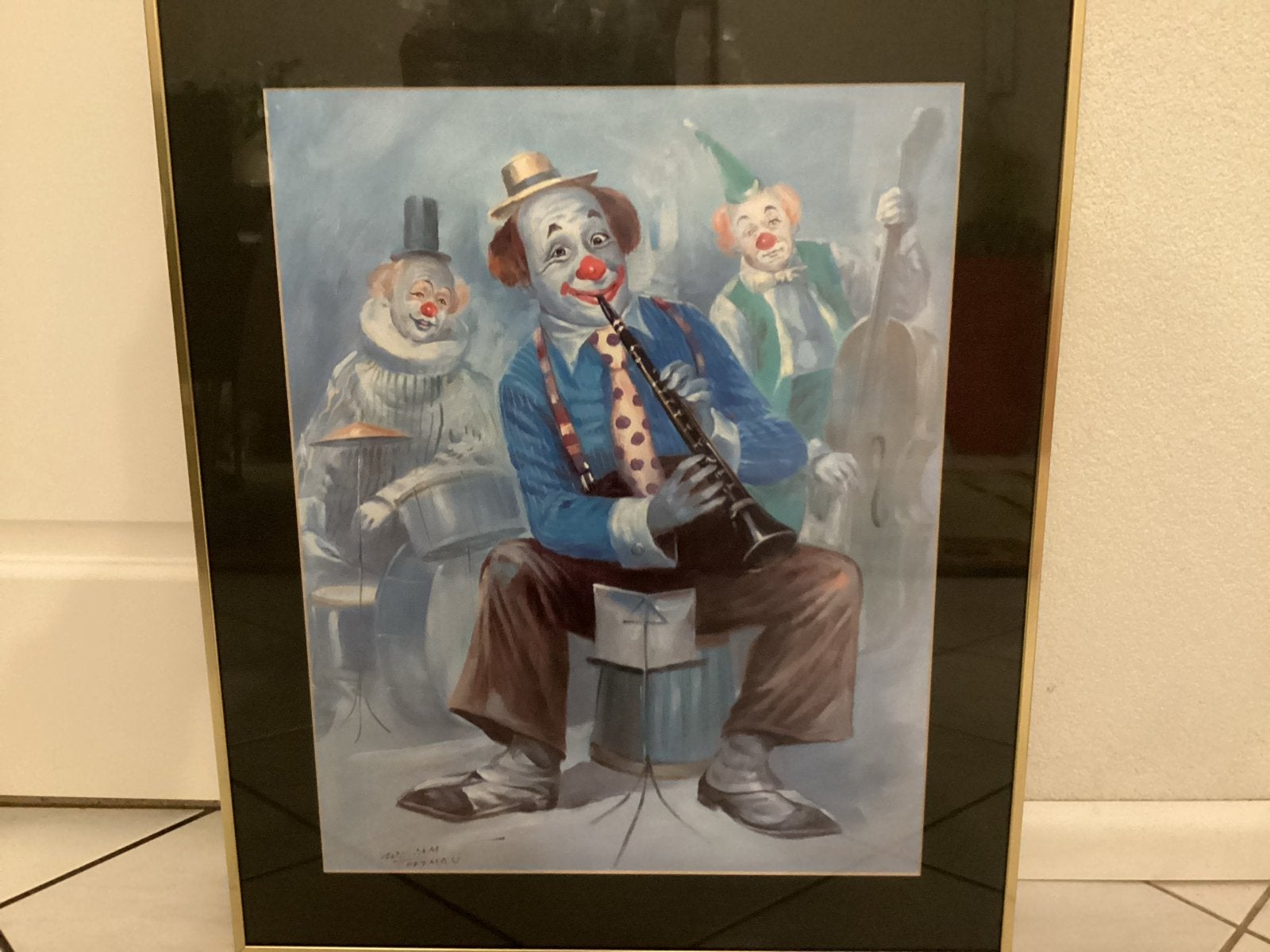 Twee ingelijste clown schilderijen - Olieverf en aquarel, Antiek en Kunst, Ophalen, Doek, Portret of Personen, Realistisch