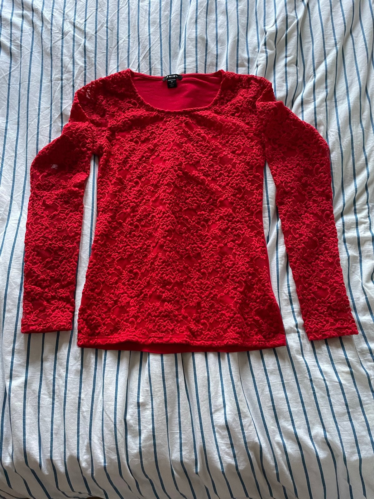 Rode trui met kant, maat M, Kleding | Dames, T-shirts, Maat 38/40 (M), Ophalen of Verzenden, Lange mouw, Gedragen