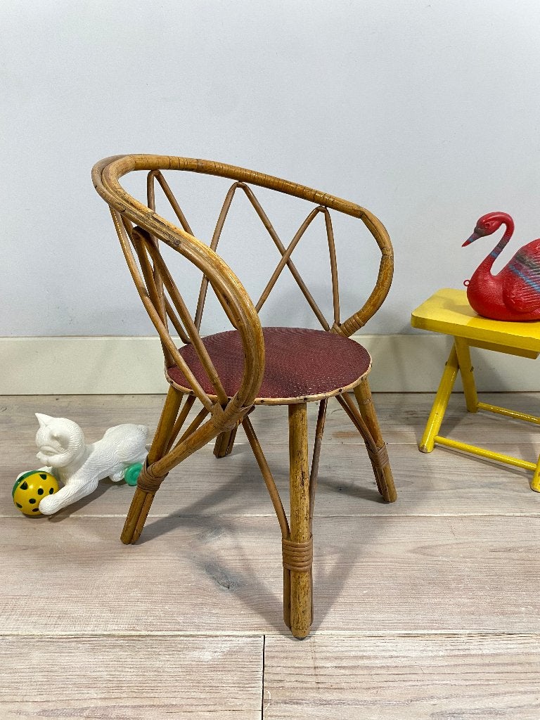 Vintage rotan kinder stoeltje, rieten kinderstoel, jaren 60, Ophalen of Verzenden, Gebruikt, Stoel(en)