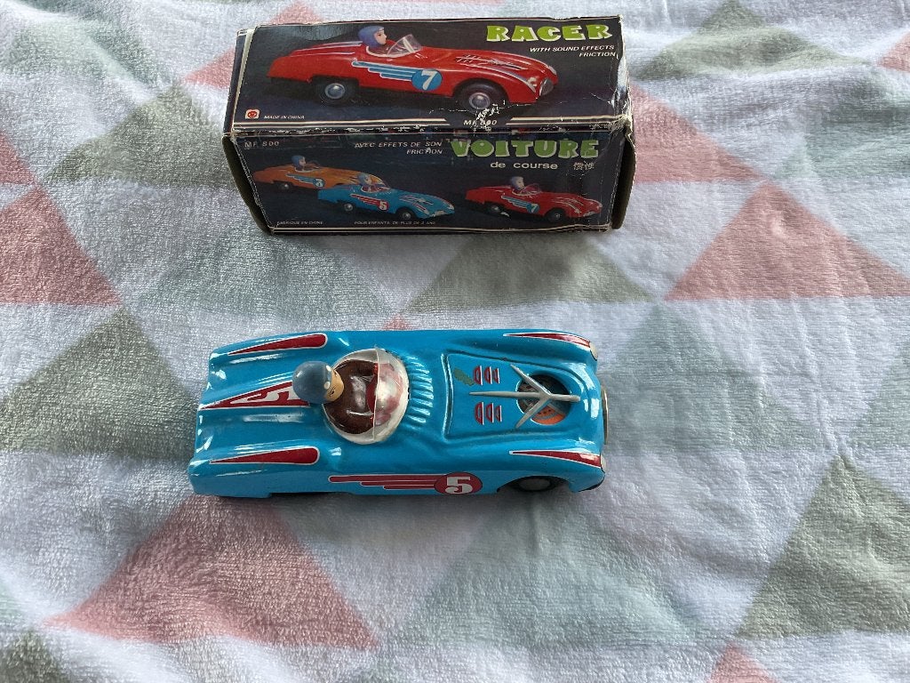 Tin Toy Car Friction no. 5 blue Metal Sports China vintage, Ophalen of Verzenden, Zo goed als nieuw