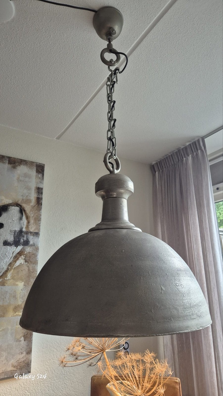 Industriële Hanglamp Nikkel - Ruw Aluminium, Ophalen, Zo goed als nieuw, Metaal, E27 (groot)