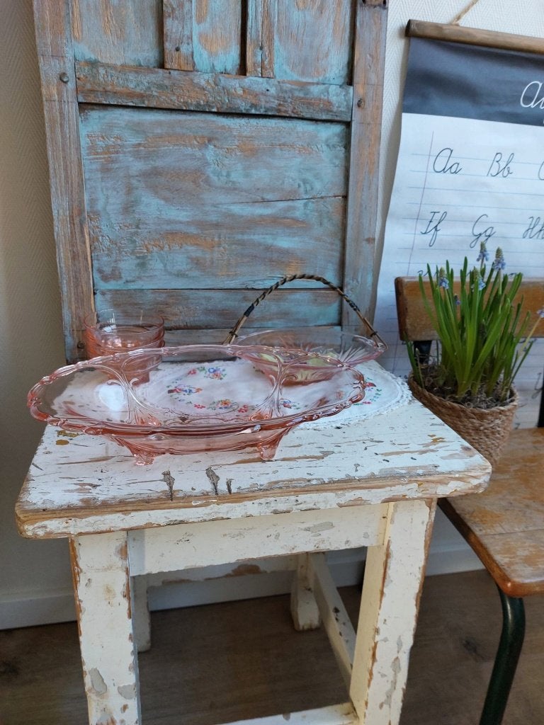 Prachtige vintage schaal en bonbonschaaltje van roze glas, Ophalen of Verzenden