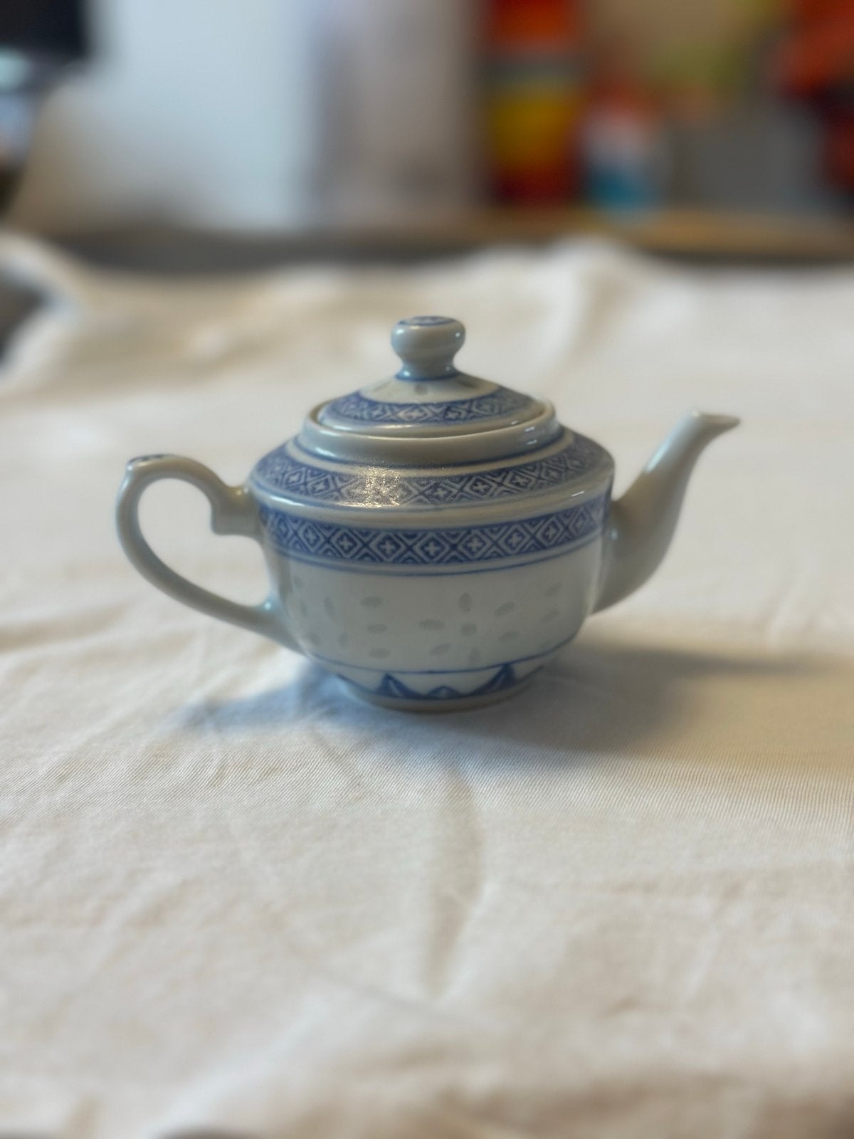 Vintage Chinese porseleinen theepot, blauw-wit, Ophalen of Verzenden