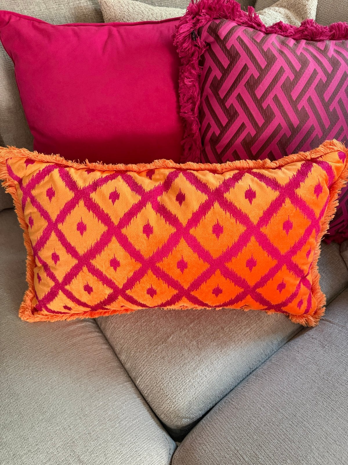 Colmore kussen oranje met fuchsia, Ophalen, Overige merken, Meerkleurig, Met print