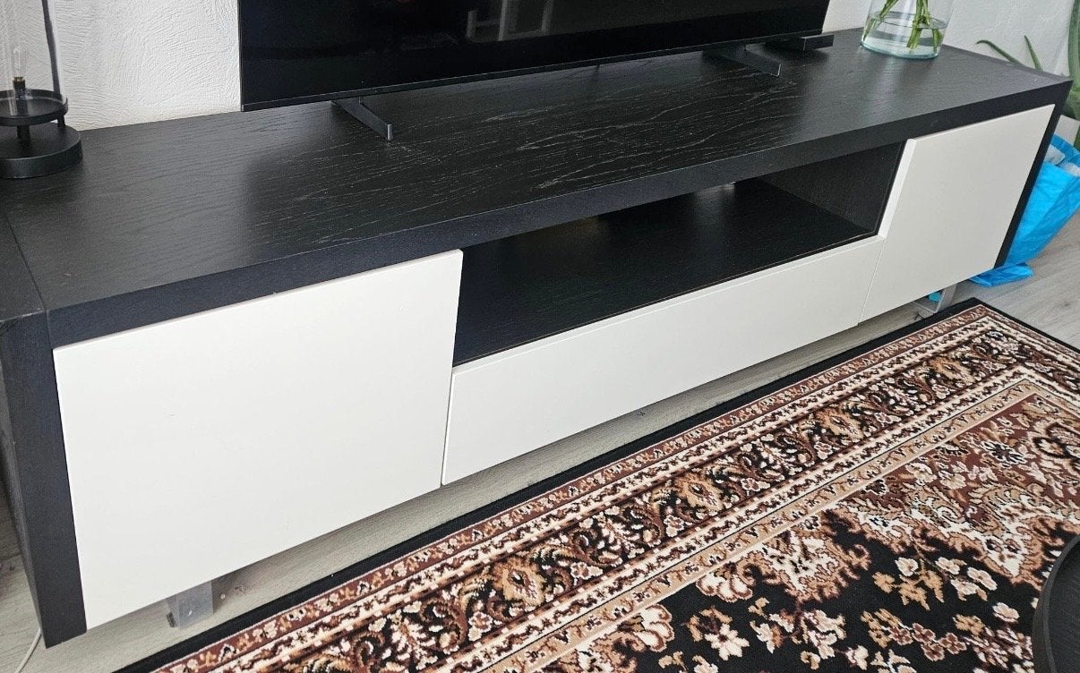 Zwarte tv-kast met witte fronten - 232x52x60cm, Ophalen, Gebruikt, 200 cm of meer, Minder dan 100 cm
