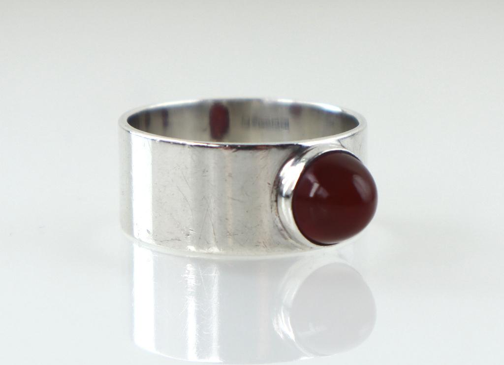 Zilveren ring carneool, Salovaara 1966, Ophalen of Verzenden, Zilver, Ring, Met edelsteen
