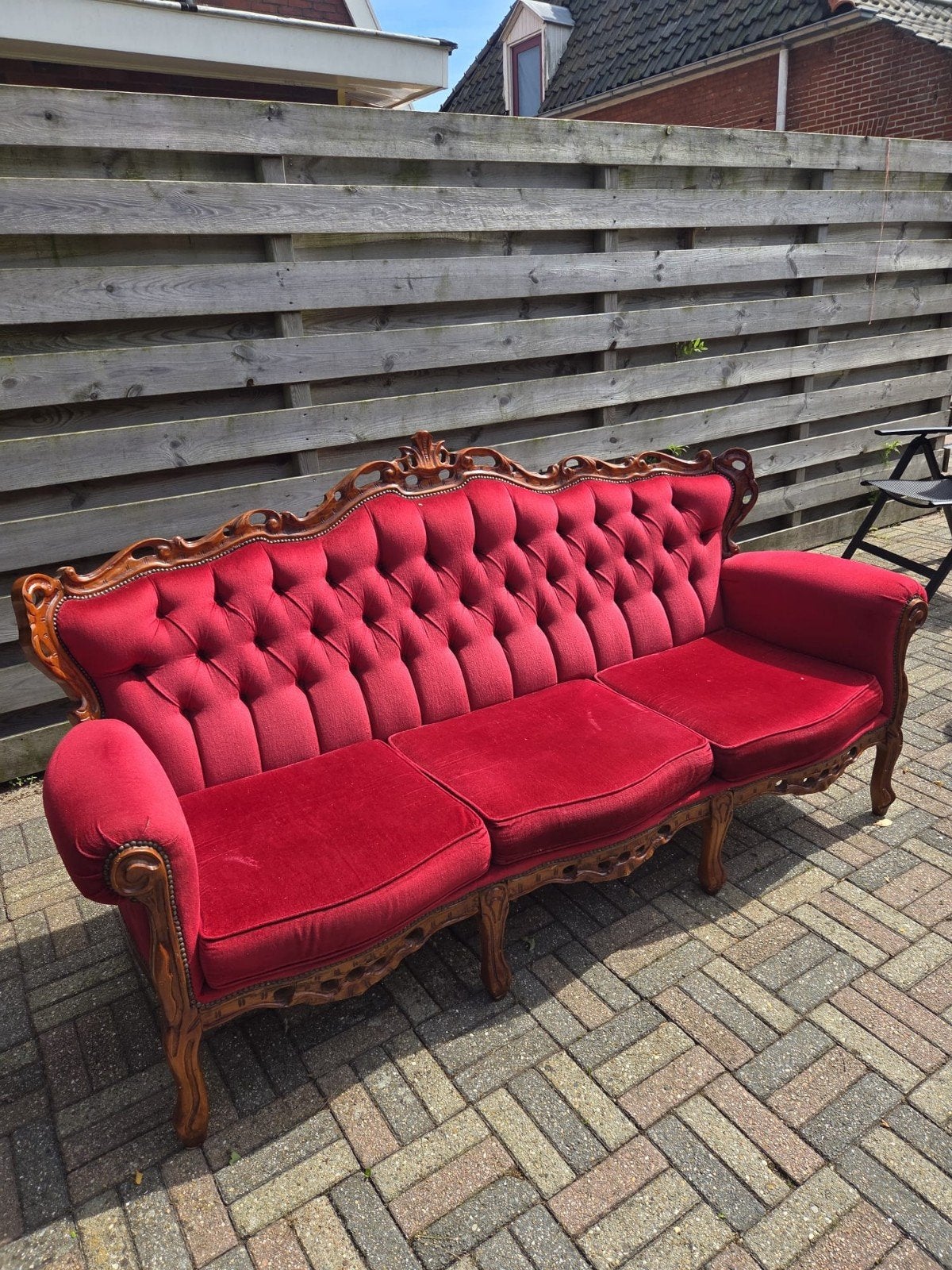 3 zits bank barok rood hout, Ophalen
