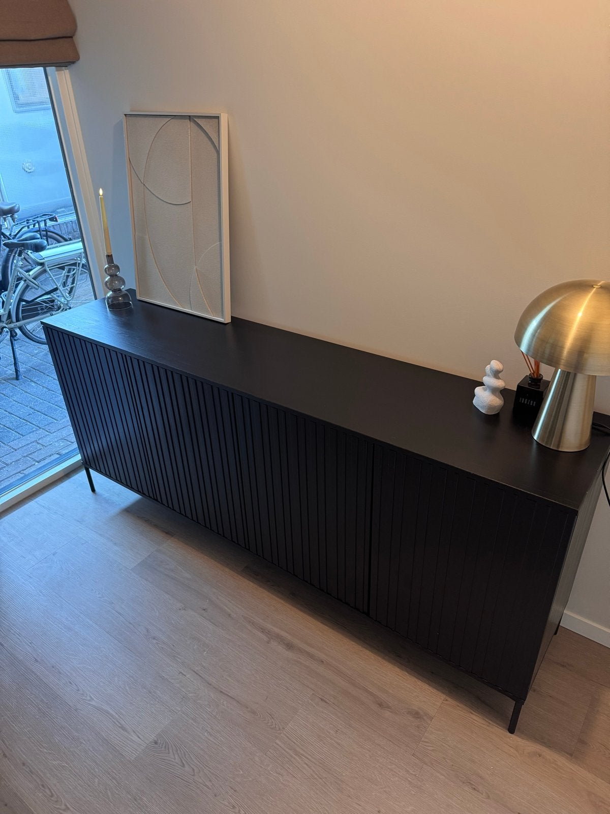 Wood Gravure Dressoir - Zwart - 200 cm - NIEUWSTAAT, Ophalen, Zo goed als nieuw, 200 cm of meer, 25 tot 50 cm