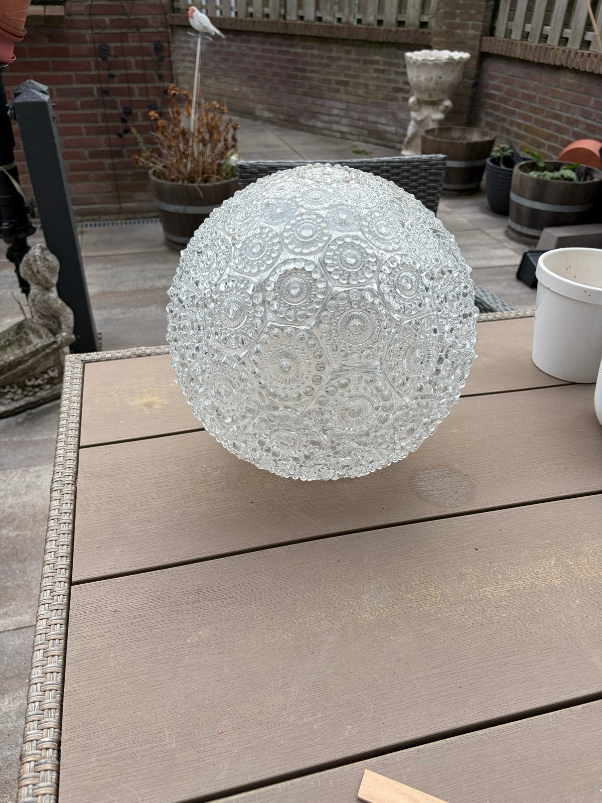 Foto 4 van Vintage glazen bol lampenkap met patroon