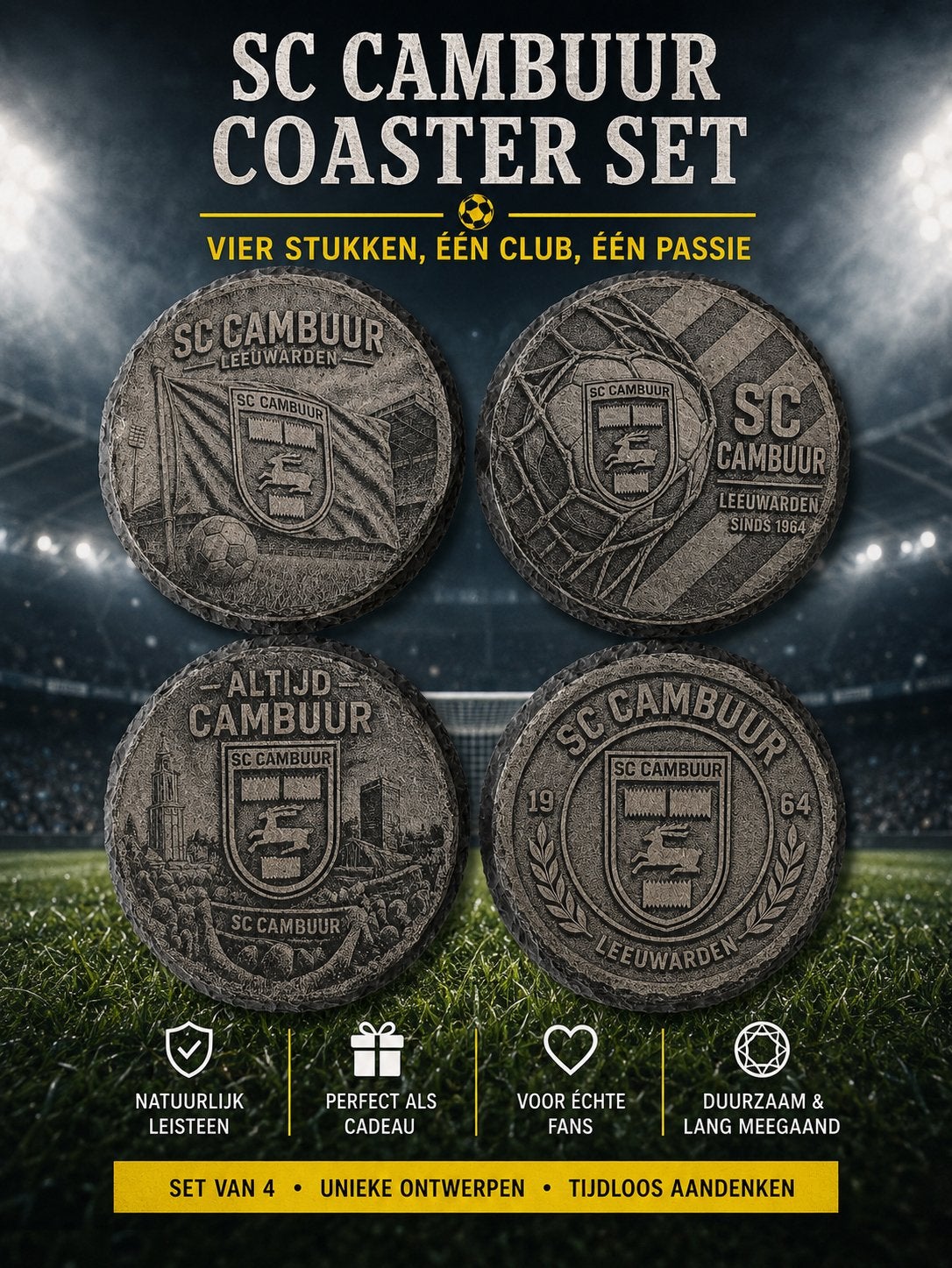 SC Cambuur Leisteen onderzetter set! Nieuw!, Verzenden, Nieuw, Overige typen