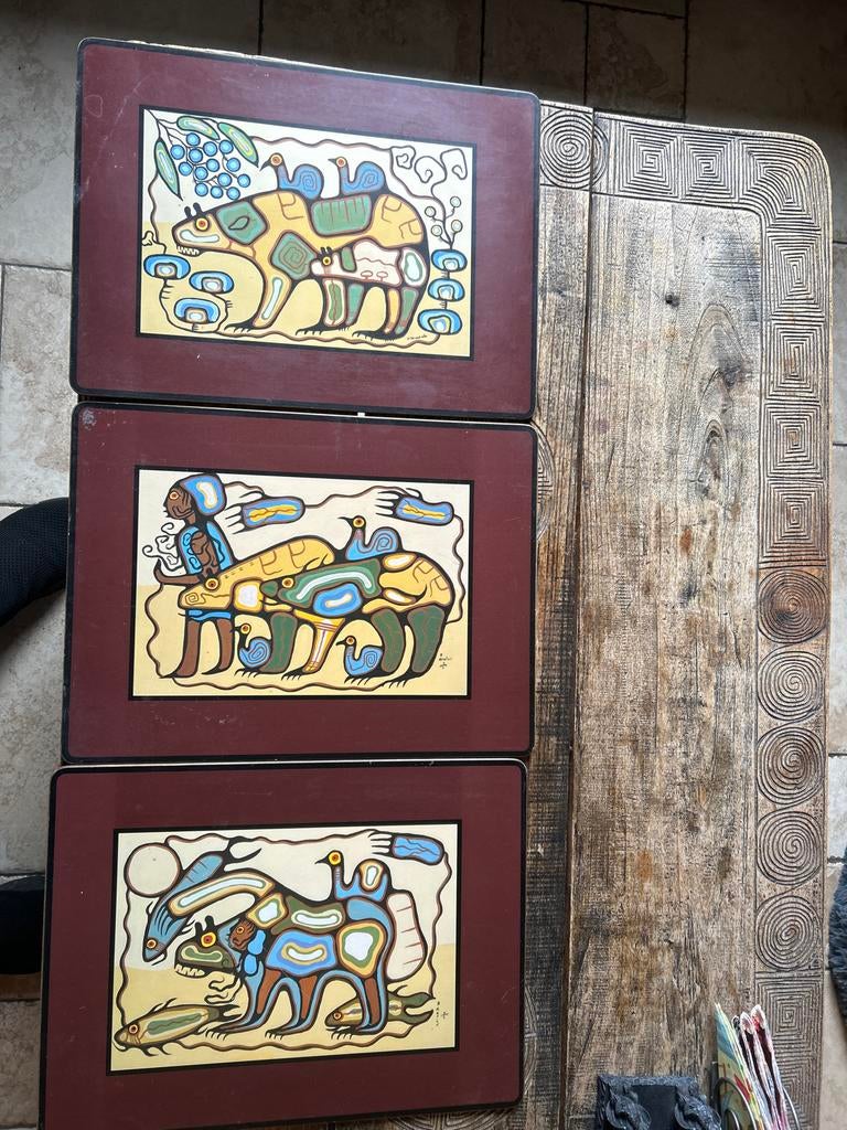Placemat Set van 3 inheemse kunstwerken - Unieke decoratie, Ophalen of Verzenden