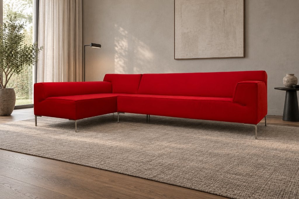 NIEUWSTAAT Design on Stock Bloq Hoekbank Rood | NP €6.950, Design Bank Bankstel Zetel Hoekbank Design on Stock, Hoekbank, Vierpersoons of meer