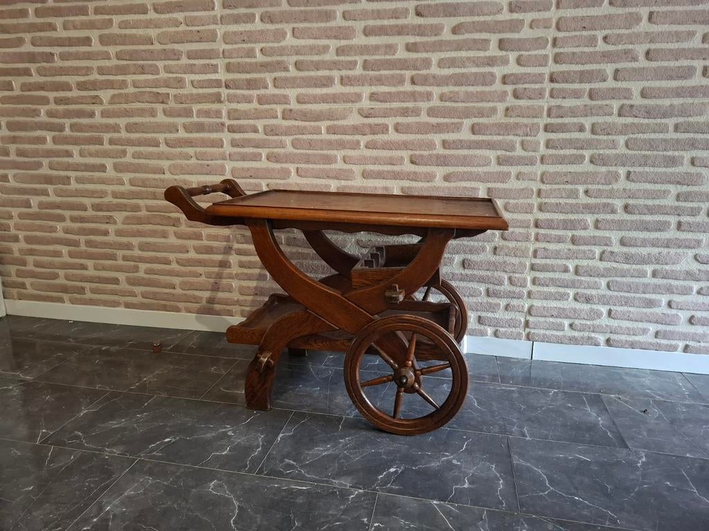Vintage houten barwagen / serveerwagen, Gebruikt, Vintage, Klassiek, Ophalen of Verzenden, 75 cm of meer