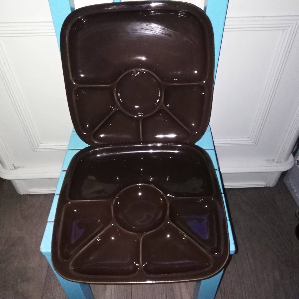 Fondue / gourmet borden vierkant bruin 6-vaks 2 stuks, Huis en Inrichting, Keuken | Servies, Ophalen, Gebruikt, Bord(en), Overige stijlen