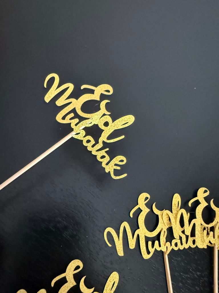 Eid mubarak toppers cupcakes of taarten 8 stuks goud, Hobby en Vrije tijd, Taarten en Cupcakes maken, Ophalen of Verzenden, Nieuw