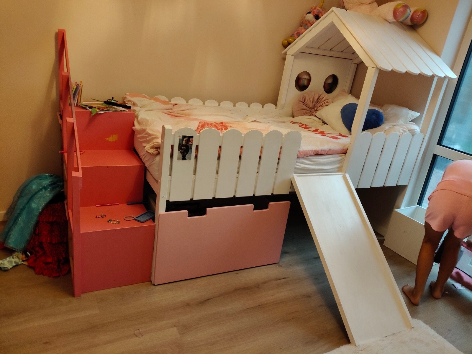 Mooi kinderbed met glijbaan en trap, Ophalen, Gebruikt, 90 cm, Eenpersoons