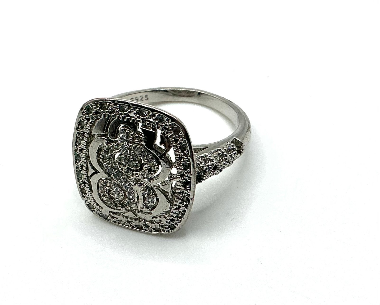 Vintage cocktail ring zilver 925 kristallen ring gemerkt, Verzenden, Zilver, Ring